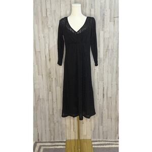 Ann Taylor LOFT‎ Women's Black Lace Midi Dress Size 6 Long Sleeve Formal